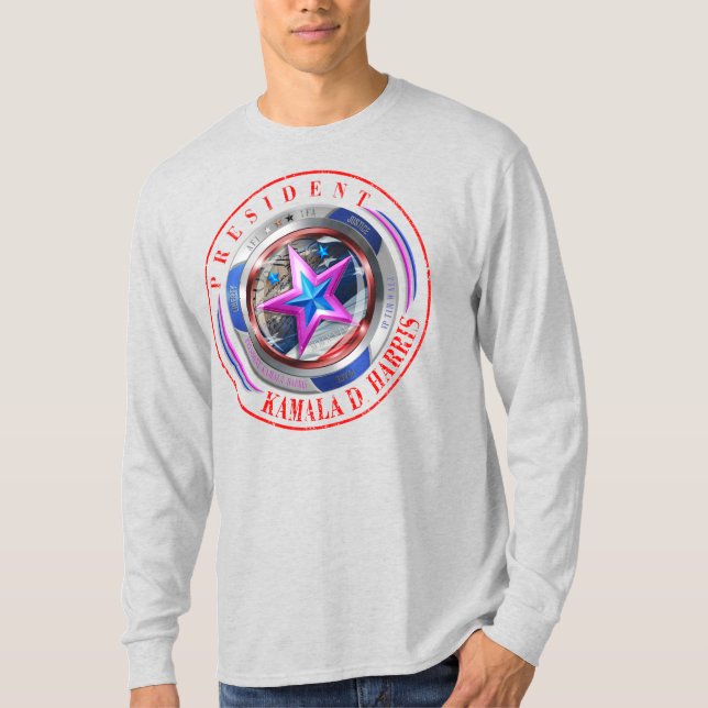 Dual Sided Harris-Walz Wing/Stamp Medallion T-Shirt (Front)