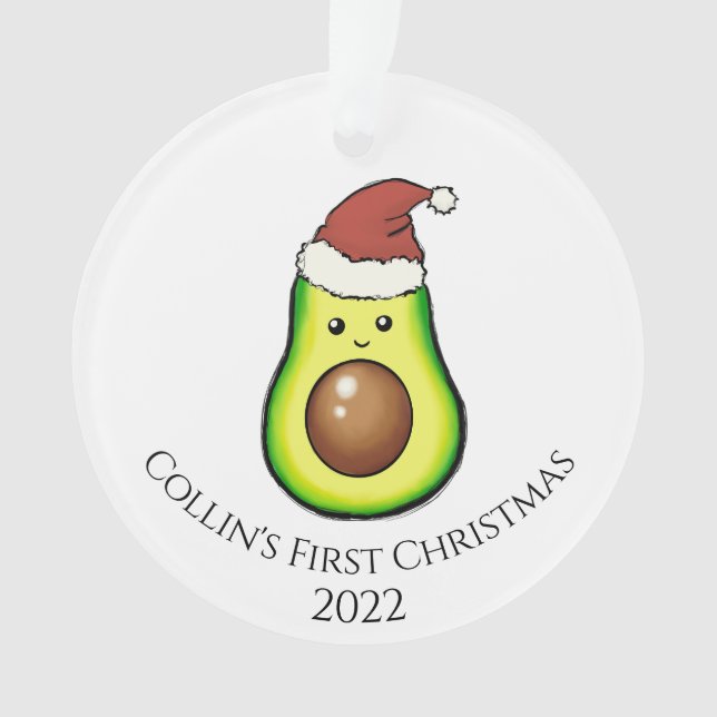 Dual Sided Photo & Avacado Baby's First Christmas Ornament (Front)