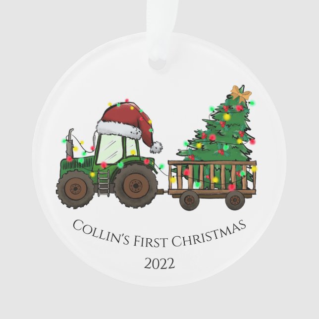 Dual Sided Photo & Baby's First Christmas Truck Ornament (Front)