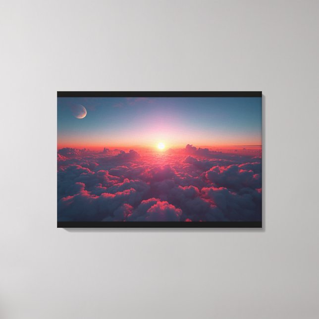 Dual Sky Harmony – Sun & Moon Above the Clouds Canvas Print (Front)