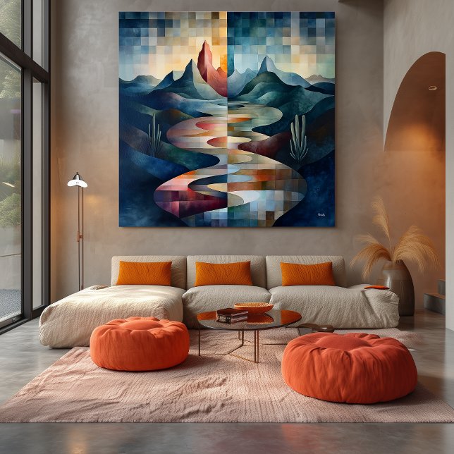 Dual-Tone Abstract Landscape with River & Mountain Canvas Print (Creator Uploaded)
