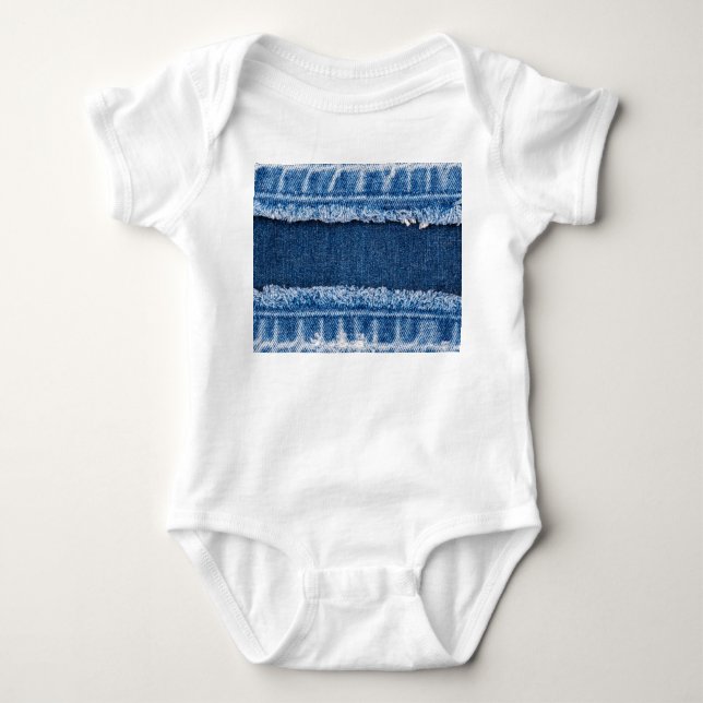 Dual-Tone Bleached Denim Fabric Frame Baby Bodysuit (Front)
