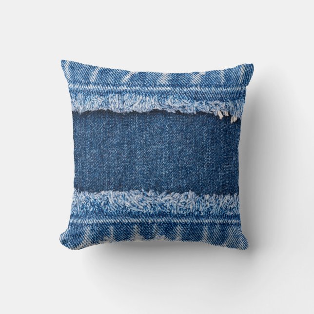 Dual-Tone Bleached Denim Fabric Frame Cushion (Front)