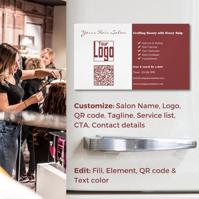 Dual-Tone Elegance: Professional Hair Salon Magnetic Business Card (Dual-Tone Elegance: Professional Hair Salon Business Card Magnet, Custom Logo, QR code, Tagline)