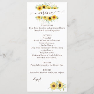 Dual Watercolor Sunflower Wedding Menu