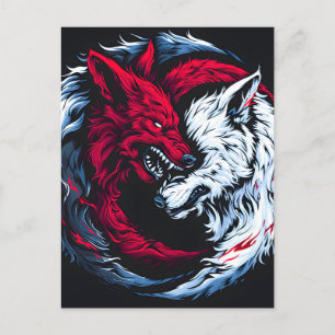 Dual Wild Lunar Wolf Holiday Postcard