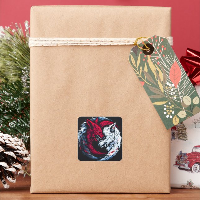 Dual Wild Lunar Wolf Square Sticker (Holiday)