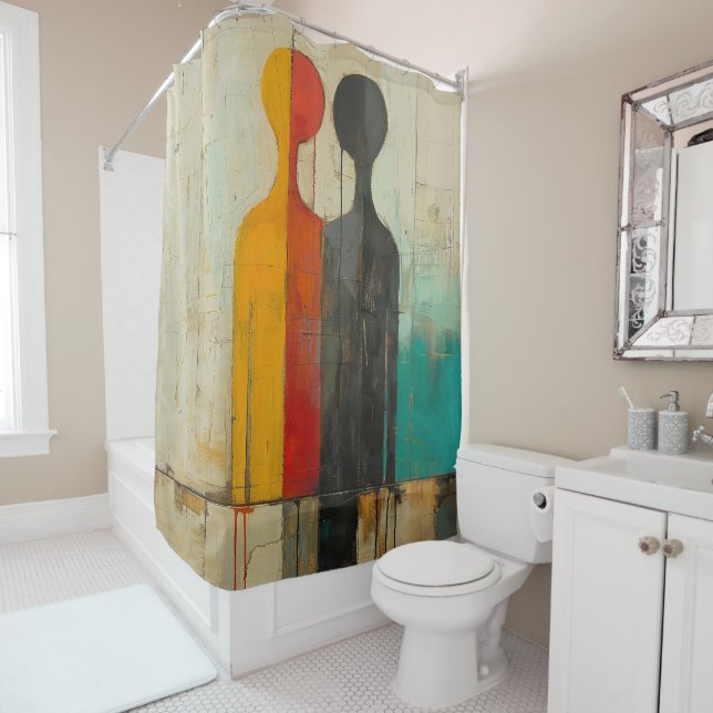 Duality – Abstract Human Figures in Contrast Shower Curtain (In Situ)