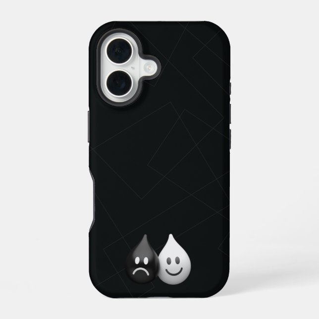 Duality Drops – Happy & Sad Minimalist Emotions iPhone 16 Case (Back)