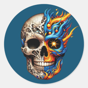Duality Flame Skull Classic Round Sticker