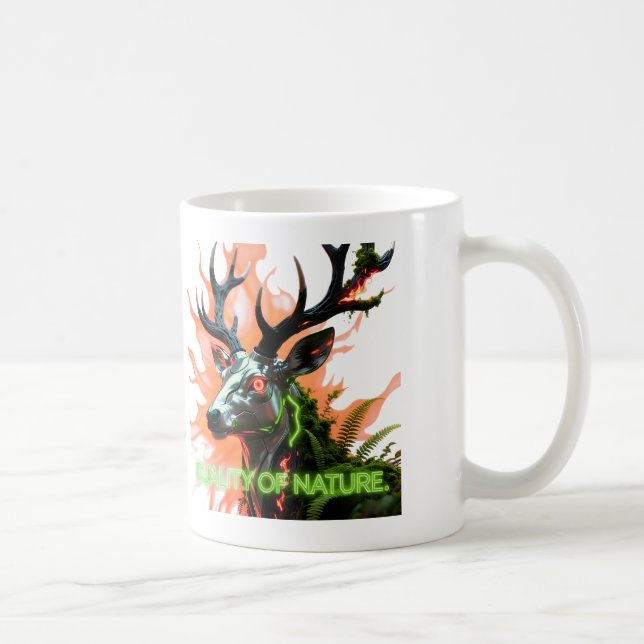 Duality of Nature Cyberpunk Metallic Deer Coffee Mug (Right)
