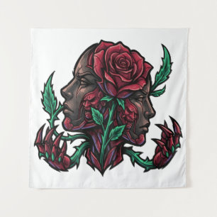 Duality of the Rose   Dark Gothic Japanese Hannya  Tapestry