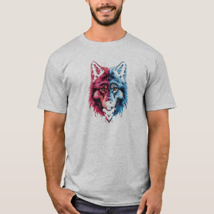Duality Wolf - Red and Blue Spirit Art T-Shirt