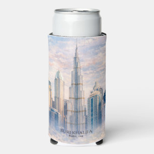 Dubai Burj Khalifa Luxury City Skyline Watercolor  Seltzer Can Cooler