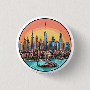 🏙️ Dubai City Skyline Modern Travel Design 3 Cm Round Badge