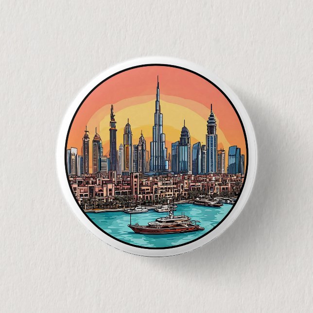 Dubai City Skyline with Towering Skyscrapers 3 Cm Round Badge (Front)