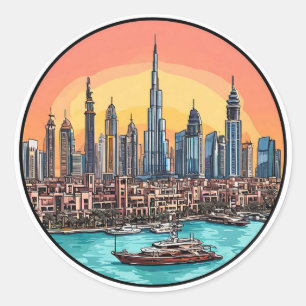 Dubai City Skyline with Towering Skyscrapers Classic Round Sticker