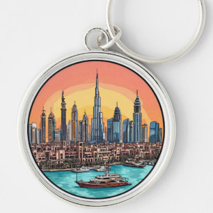 Dubai City Skyline with Towering Skyscrapers Key Ring