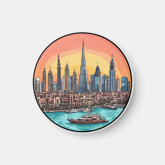 Dubai City Skyline with Towering Skyscrapers Magnet (Front)