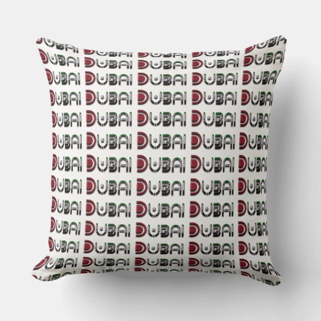Dubai City UAE Flag Colours Typography Cushion (Front)