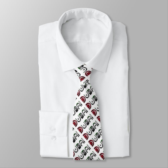 Dubai City UAE Flag Colours Typography Tie (Tied)