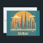 Dubai Coast Vintage Travel Postcard<br><div class="desc">Dubai design in Vintage Travel style featuring a coastal scene with the beach and skyline of Dubai.</div>