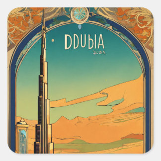Dubai Dreamscape - Graphic Style Art Nouveau Postc Square Sticker