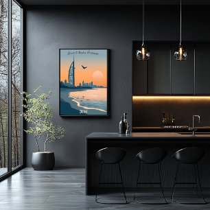 Dubai Dusk - Burj Al Arab Silhouette by the Sea Poster