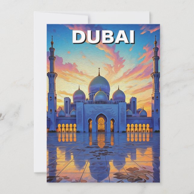 Dubai Grand Mosque UAE Sunset Holiday Card (Front)