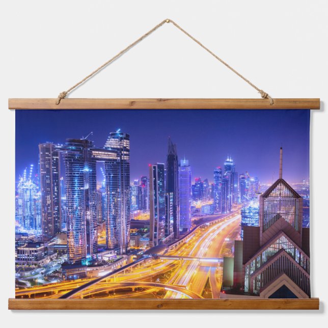 Dubai India at night Hanging Tapestry (Front)