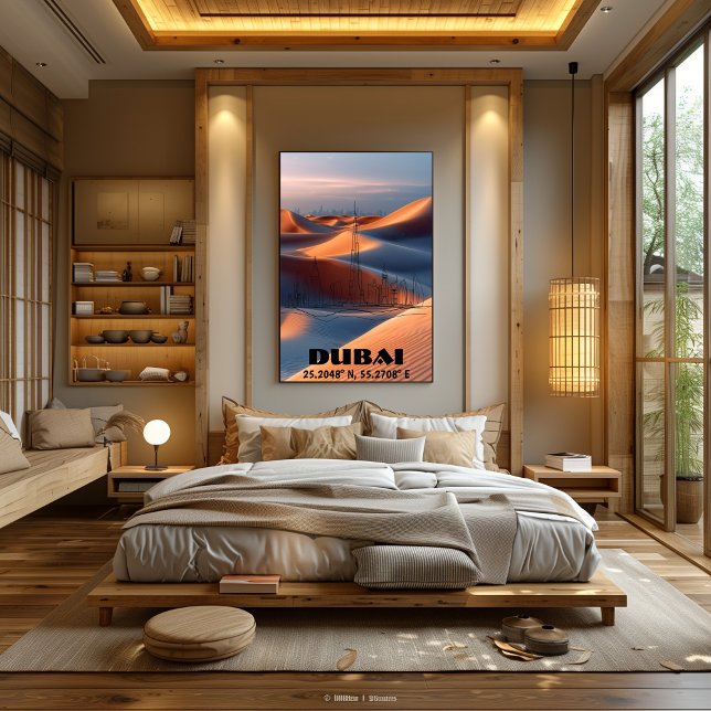 Dubai: Line Art with Coordinates and Photo. Poster (Creator Uploaded)