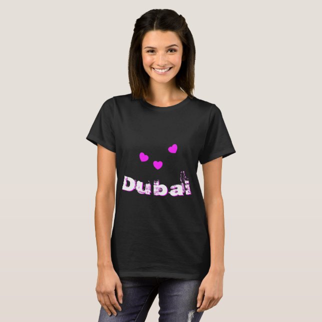 Dubai Love Hearts Pink And White Faded Letters T-Shirt (Front Full)