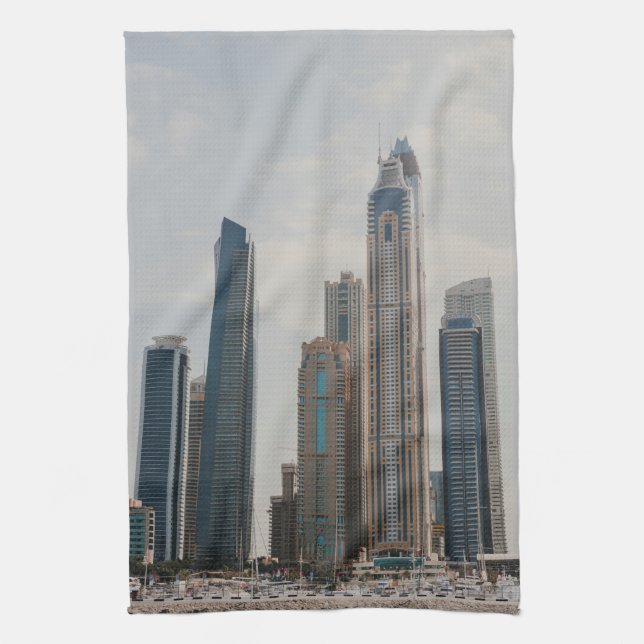 Dubai Marina architecture Tea Towel (Vertical)