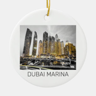 Dubai Marina City UAE Skyline Vintage Panorama Ceramic Tree Decoration