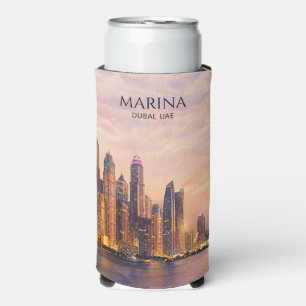 Dubai Marina Skyline Watercolor City Lights Travel Seltzer Can Cooler
