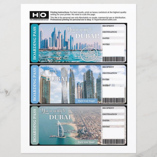 Dubai Mock Ticket for Travel and Events (Front)