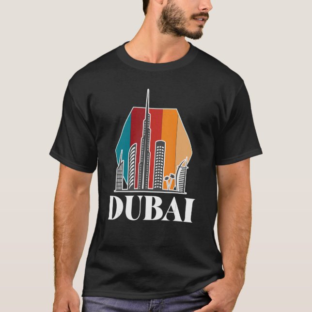 Dubai Retro Skyline Burj Khalifa United Arab Emira T-Shirt (Front)