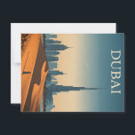 Dubai Skyline in Modern Vintage Look Postcard<br><div class="desc">Burj Khalifa rises over desert with clean geometric shapes and soft colours.</div>