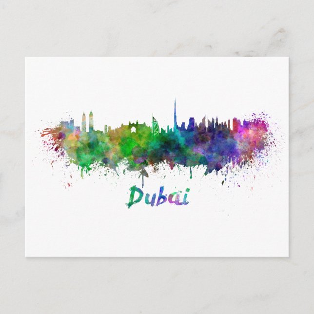 Dubai skyline in watercolor postcard (Front)