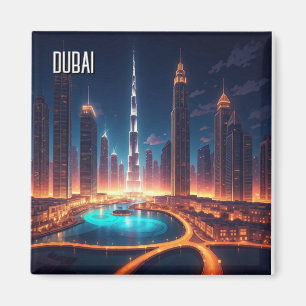 Dubai Skyline Night Travel Magnet