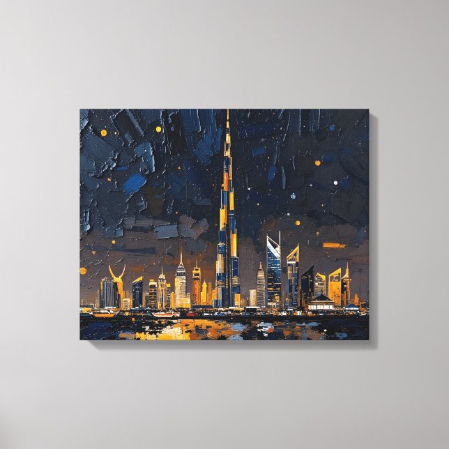 Dubai Skyline Premium Wrapped Canvas | Modern City (Front)