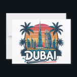 Dubai skyline Travel Postcard<br><div class="desc">Capture the timeless charm of Dubai with this design in Vintage Travel style featuring a coastal scene with the beach and skyline of Dubai. Whether you're a proud local,  a frequent visitor,  or gifting a memento of cherished memories,  this print is ideal for you.</div>