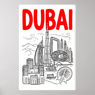 Dubai Skyline Wall Art - Minimalist Black Outline