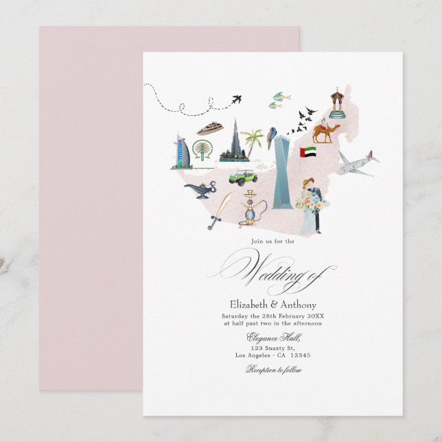 Dubai UAE Destination Wedding Invitation (Front/Back)