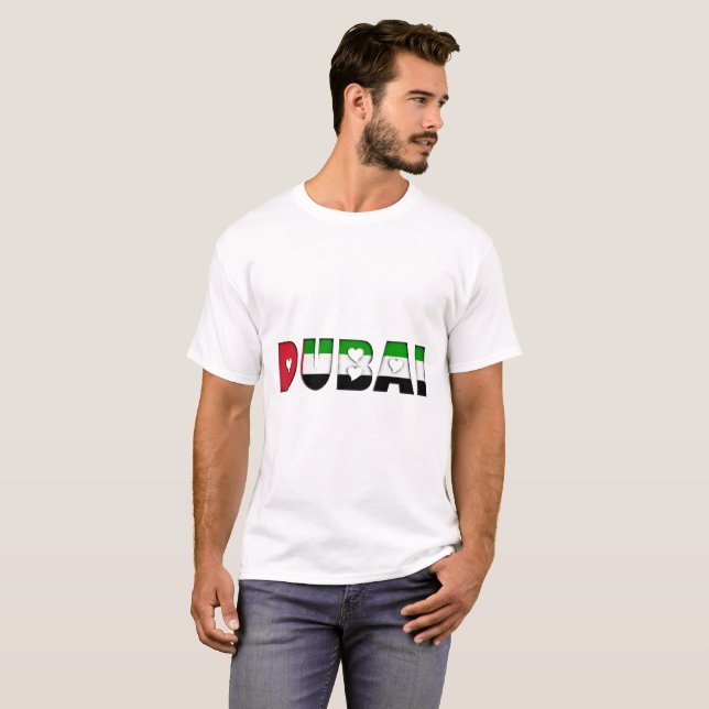 Dubai UAE Hearts Typography Country Flag T-Shirt (Front Full)