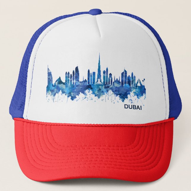 Dubai UAE Skyline Blue Trucker Hat (Front)