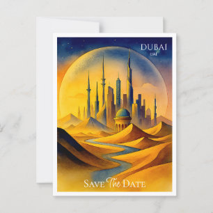 Dubai UAE Watercolor Save the Date Postcard