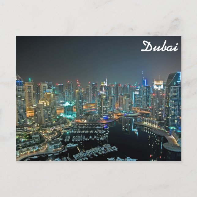 Dubai, United Arab Emirates skyline at night Postcard (Front)