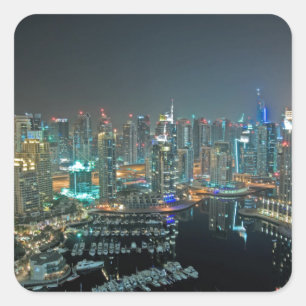 Dubai, United Arab Emirates skyline at night Square Sticker