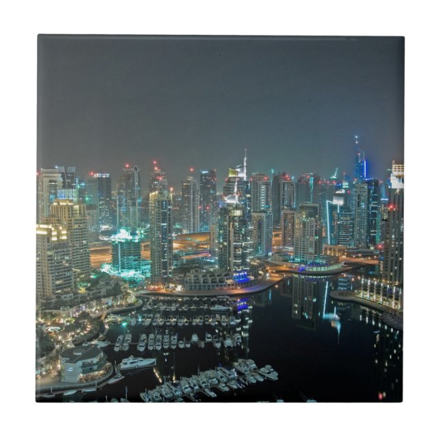Dubai, United Arab Emirates skyline at night Tile (Front)